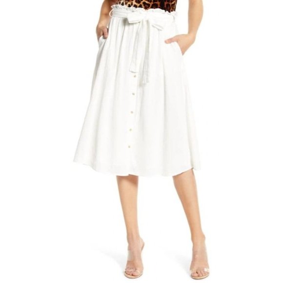 Vero Moda Dresses & Skirts - Vero Moda Sammi Tie Waist Cotton Midi Skirt In Snow White Size Small NWT